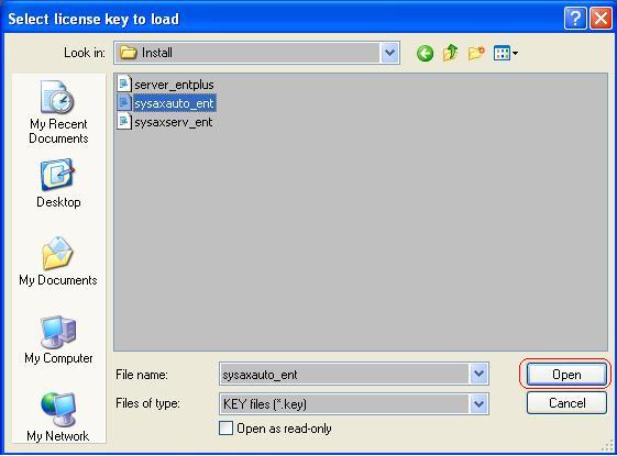 Select License Key to Load