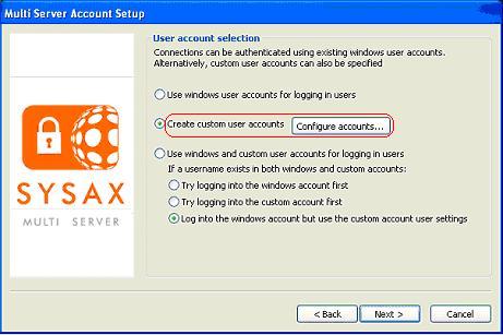 User Account selection with Sysax user account option