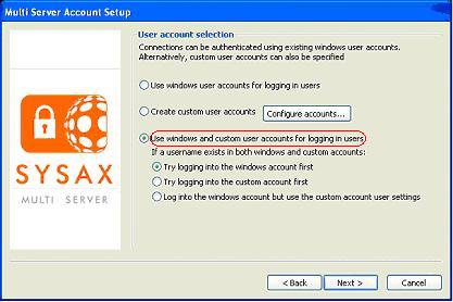Using both Windows and Sysax user accounts